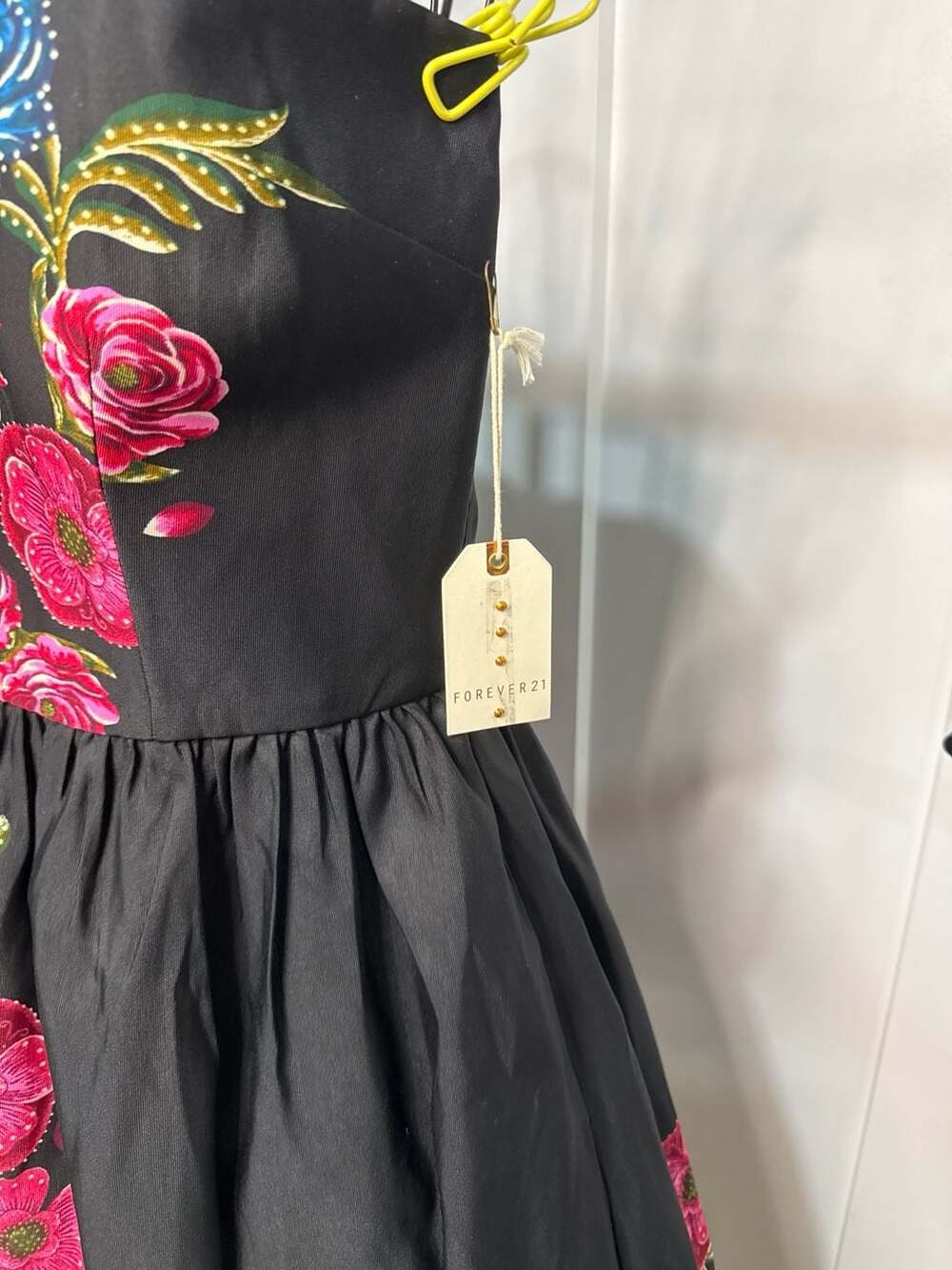 Forever 21 Strapless Floral Sweetheart Mini Dress Black Fuchsia Size L - Picture 2 of 11